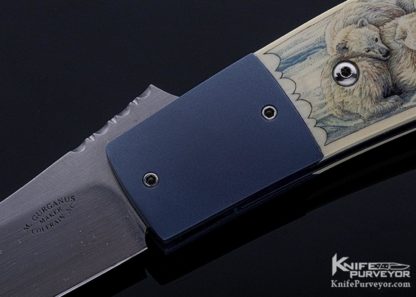 Melvin Gurganus Custom Knife K. Petersen Mammoth Scrimshawed Polar Bear Linerlock - Image 2