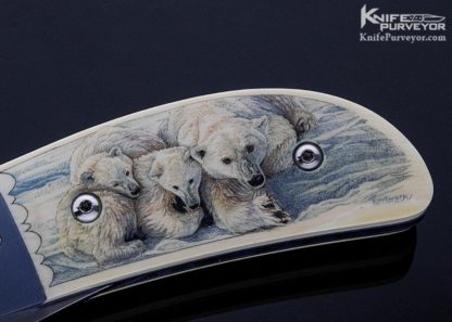 Melvin Gurganus Custom Knife K. Petersen Mammoth Scrimshawed Polar Bear Linerlock - Image 4