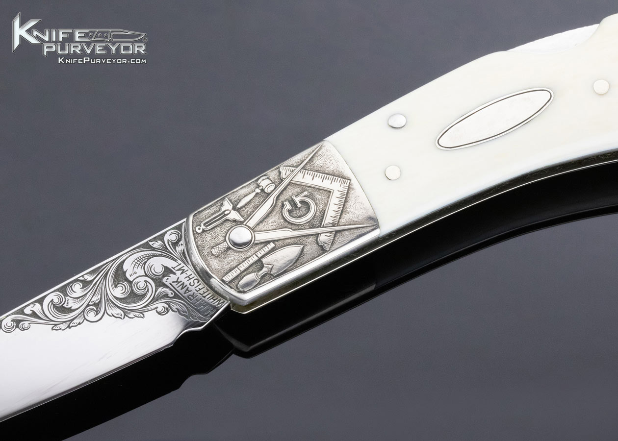H.H. Frank Custom Knife Sole Authorship Engraved Masonic Mammoth Lockback July 4th 1977 - Image 2