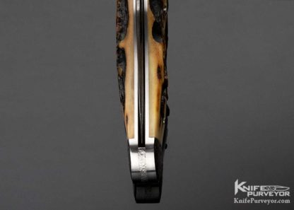 Harvey Dean Custom Knife Sole Authorship Engraved Feather Damascus & Stag Engraved Integral Coke Bottle Slip Joint - Image 8