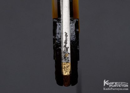Howard Hitchmough Custom Knife Damasteel, Blued Textured Steel with Gold Lip Pearl Inlaid Gold Pivot & Gold Lip Pearl Midlock - Image 8
