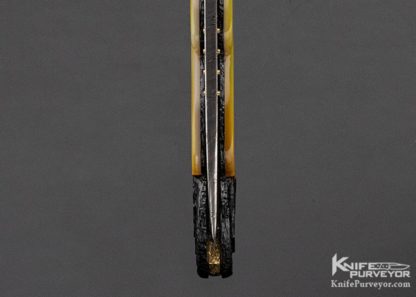 Howard Hitchmough Custom Knife Damasteel, Blued Textured Steel with Gold Lip Pearl Inlaid Gold Pivot & Gold Lip Pearl Midlock - Image 9