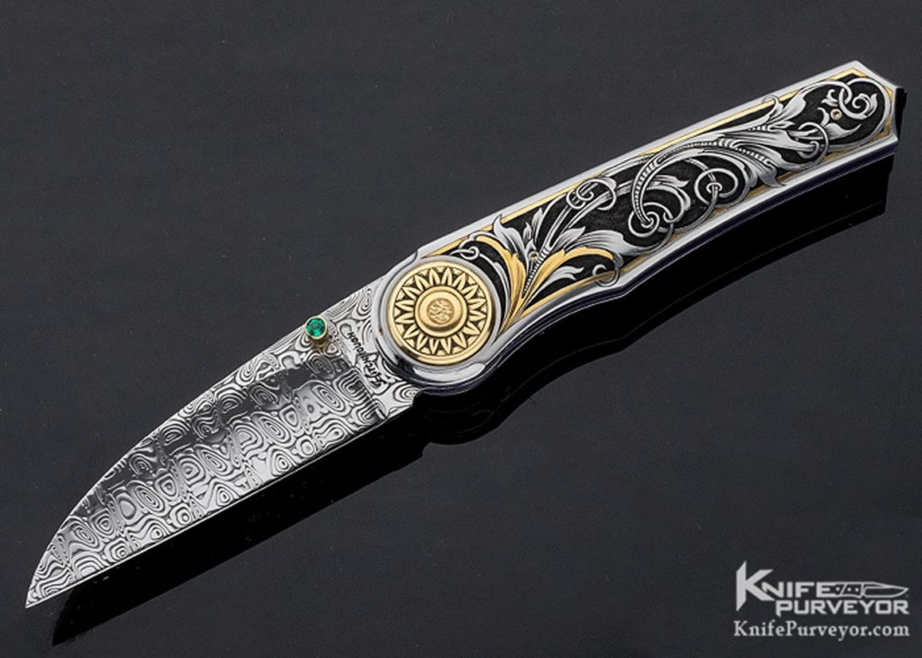 Howard Hitchmough Custom Knife Engraved By Tim with Damasteel