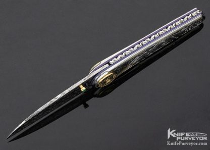 Howard Hitchmough Custom Knife Engraved By Tim George with Damasteel Damascus and 24Kt. Gold Inlay - Image 6