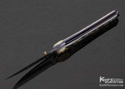 Howard Hitchmough Custom Knife Engraved By Tim George with Damasteel Damascus and 24Kt. Gold Inlay - Image 7