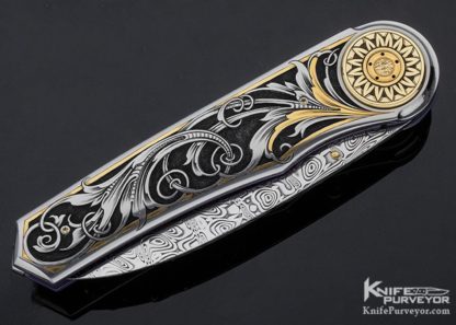 Howard Hitchmough Custom Knife Engraved By Tim George with Damasteel Damascus and 24Kt. Gold Inlay - Image 3