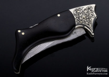 Jim Servin Custom Knife Fred Harrington Engraved Lady Leg Damascus Folder - Image 3