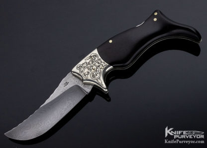 Jim Servin Custom Knife Fred Harrington Engraved Lady Leg Damascus Folder 11097 Open