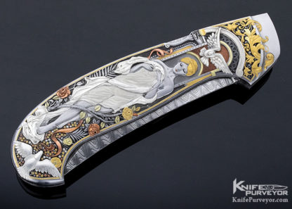 Joe Kious Custom Knife Single Pocket Locket Persian Automatic Lockback "Lady Godiva" Engraved by C.J. Cai 12778