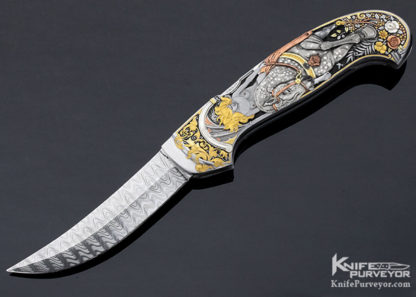 Joe Kious Custom Knife Single Pocket Locket Persian Automatic Lockback "Lady Godiva" Engraved by C.J. Cai - Image 4