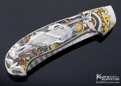 Joe Kious Custom Knife Single Pocket Locket Persian Automatic Lockback "Lady Godiva" Engraved by C.J. Cai - Image 6