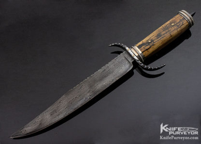 Kenneth King Custom Knife S-Guard Bowie Sole Authorship Damascus Mammoth Black Jade skull crushers 11082 Open