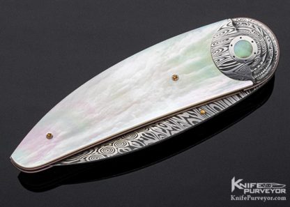 Owen Wood Custom Knife  Damasteel & Mother of Pearl Crescent Linerlock - Image 5