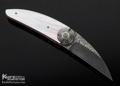 Owen Wood Custom Knife  Damasteel & Mother of Pearl Crescent Linerlock - Image 3