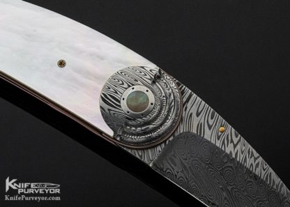 Owen Wood Custom Knife  Damasteel & Mother of Pearl Crescent Linerlock - Image 4