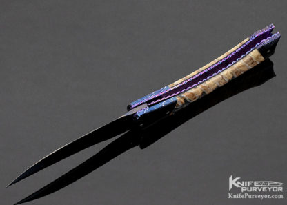 Rainy Vallotton Custom Knife Mammoth Molar & Blued Damascus D/A Automatic Linerlock - Image 6