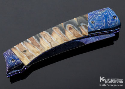 Rainy Vallotton Custom Knife Mammoth Molar & Blued Damascus D/A Automatic Linerlock - Image 10