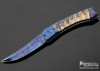 Rainy Vallotton Custom Knife Mammoth Molar and Blued Damascus DA Automatic Linerlock 11080