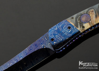 Rainy Vallotton Custom Knife Mammoth Molar & Blued Damascus D/A Automatic Linerlock - Image 5