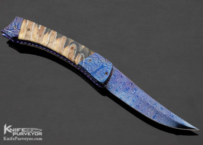 Rainy Vallotton Custom Knife Mammoth Molar & Blued Damascus D/A Automatic Linerlock - Image 4