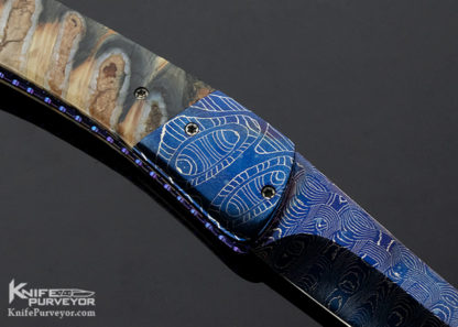 Rainy Vallotton Custom Knife Mammoth Molar & Blued Damascus D/A Automatic Linerlock - Image 3