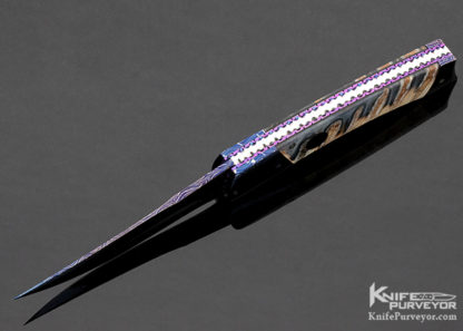 Rainy Vallotton Custom Knife Mammoth Molar & Blued Damascus D/A Automatic Linerlock - Image 2
