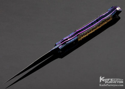 Rainy Vallotton Custom Knife Spruce Cone and Blued Damascus D/A Automatic Linerlock - Image 7