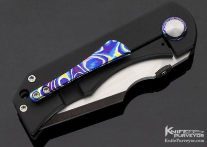 Robert Carter Custom Knife Ctech Black Anodized Titanium Scales with Engraved Compass Frame Lock Folder with Timascus Clip - Image 3