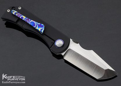 Robert Carter Custom Knife Ctech Black Anodized Titanium Scales with Engraved Compass Frame Lock Folder with Timascus Clip - Image 4