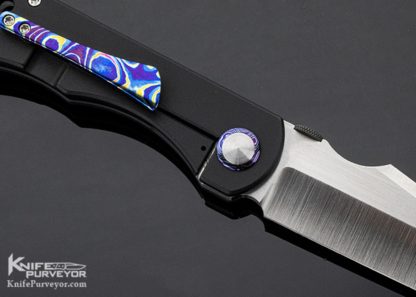 Robert Carter Custom Knife Ctech Black Anodized Titanium Scales with Engraved Compass Frame Lock Folder with Timascus Clip - Image 5