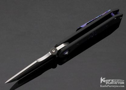 Robert Carter Custom Knife Ctech Black Anodized Titanium Scales with Engraved Compass Frame Lock Folder with Timascus Clip - Image 6