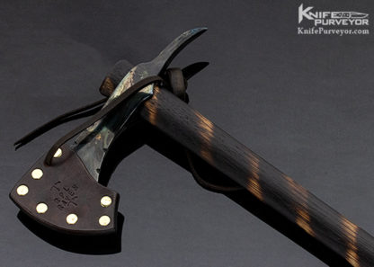 Robert Lindsey Custom Knife Standard Traditional Tomahawk Hickory Hardwood Fire Hardened Hand Polished Finished with Bees Wax and O1 Tool Steel with Oil Blued Finish - Image 4