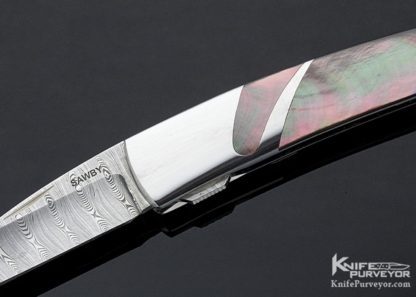 Scott Sawby Custom Knife Damasteel & Black Lip Pearl Selflock Skimmer - Image 2