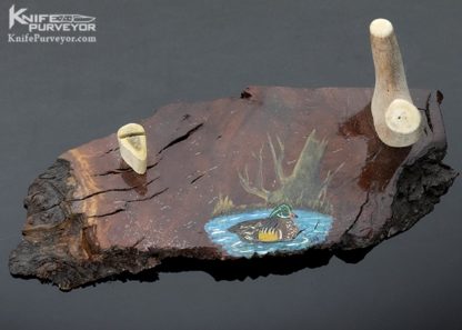 Hand Painted Mallard Duck Wood and Antler Knife Display