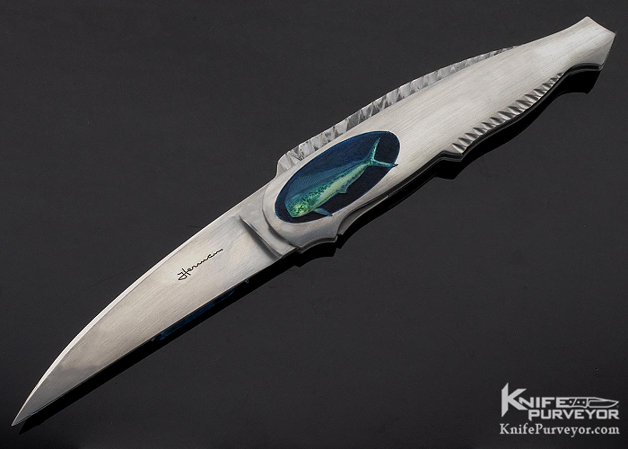 Tim Herman Custom Knife Sole Authorship Color Engraved "Tuna" Lockback Folder 11186