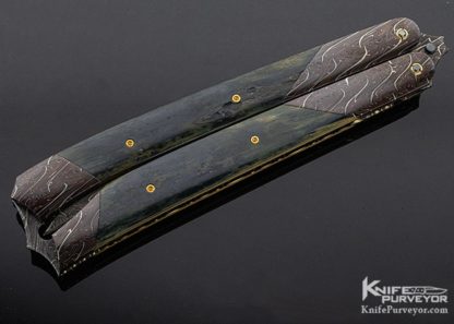 Stan Wilson Custom Knife Blue Mammoth & Damascus Balisong - Image 4