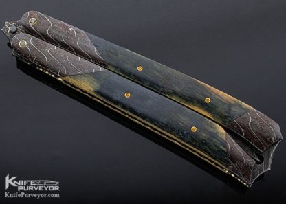 Stan Wilson Custom Knife Blue Mammoth & Damascus Balisong - Image 7