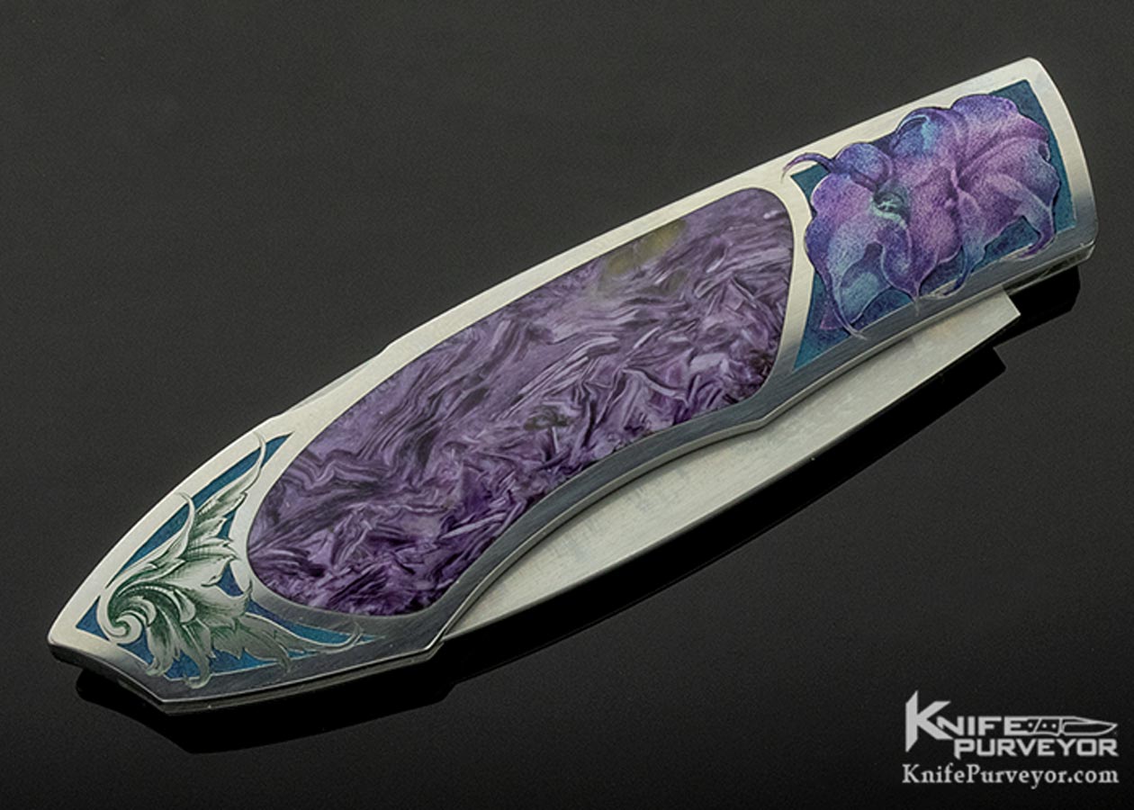 Tim Herman Custom Knife Sole Authorship Color Engraved "Violets" Lockback Folder - Image 3