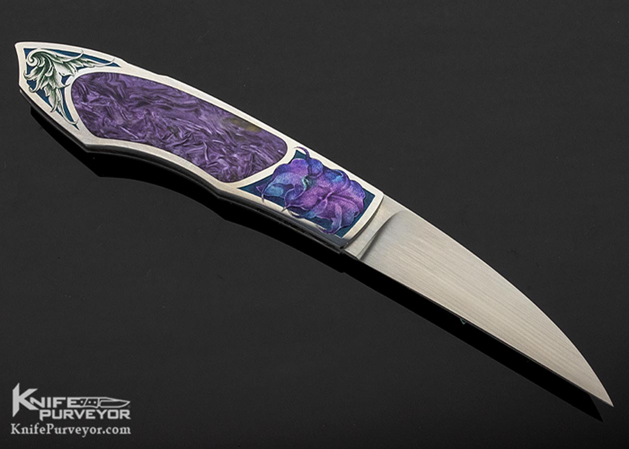 Tim Herman Custom Knife Sole Authorship Color Engraved "Violets" Lockback Folder - Image 4