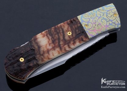WD Pease Custom Knife Anodized Titanium and Ram's Horn Lockback - Image 3