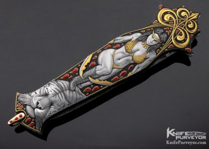 Warren Osborne Custom Knife Engraved by Vitalij Quaranta Auto with Damascus Lockback