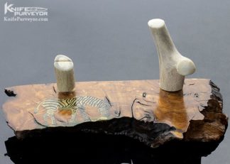 Hand Painted "Zebra" Wood and Antler Knife Display