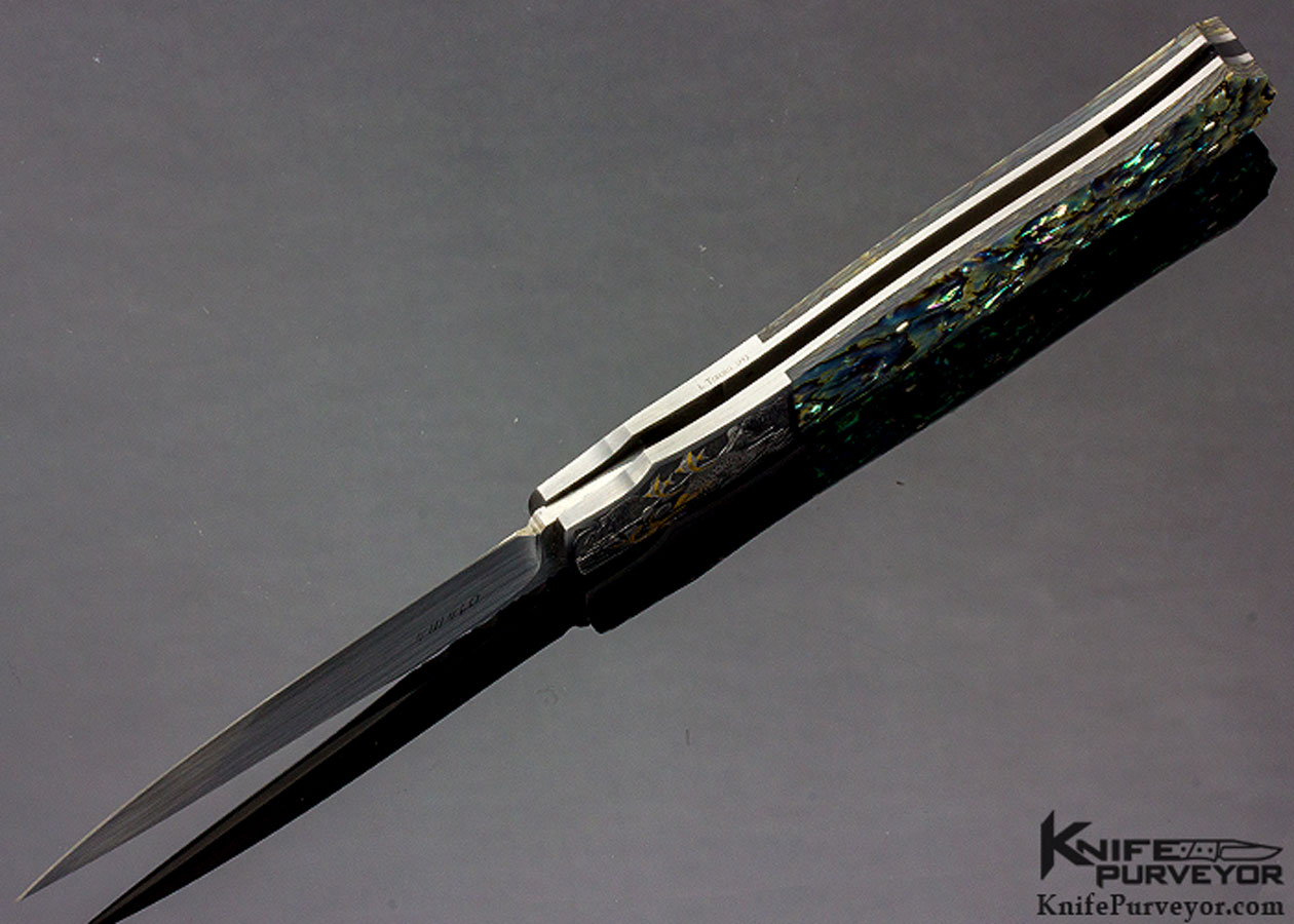 Lisa Tomlin Engraved W. D. Pease Custom Knife Green Abalone "Mermaid" Lockback - Image 6