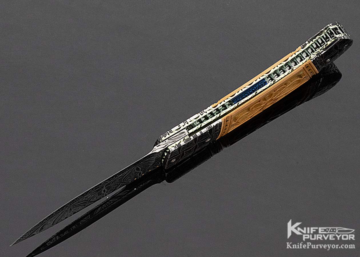 Anders Hedlund Custom Knife "Golden Elegance" Mosiac Damascus & Carved Mammoth with South Sea Gold Lip Pearl Linerlock - Image 7
