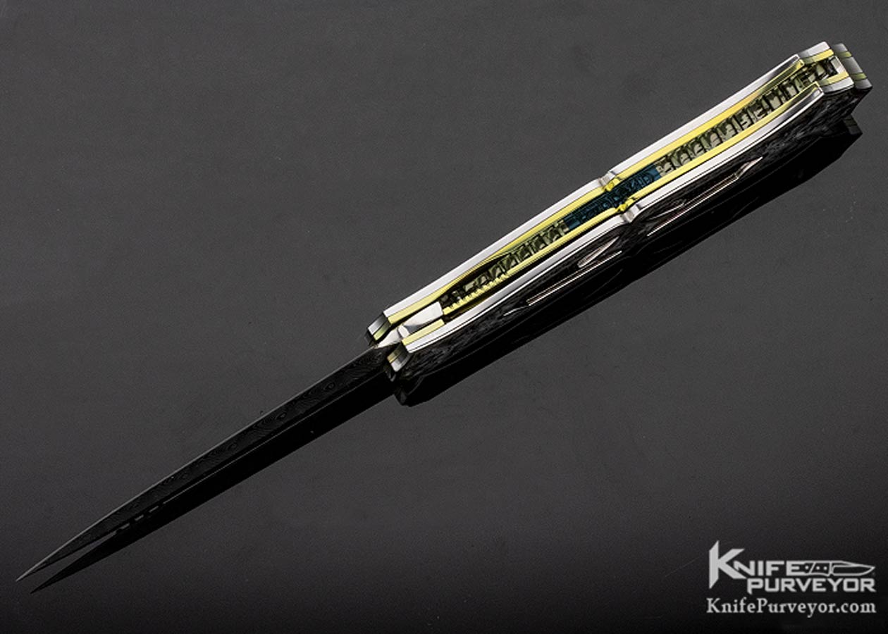 Anders Hedlund Custom Knife Damasteel Engraved Frame with Black Lip Pearl with 24Kt Gold Dots Linerlock Dagger "Princess" - Image 7