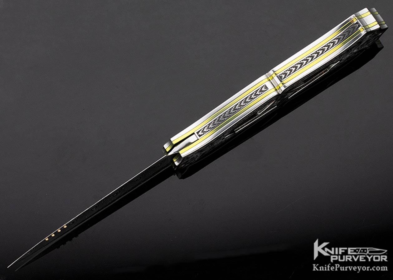 Anders Hedlund Custom Knife Damasteel Engraved Frame with Black Lip Pearl with 24Kt Gold Dots Linerlock Dagger "Princess" - Image 6