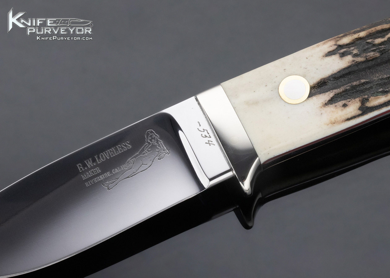 Bob Loveless Custom Knife Single Nude Logo Stag Drop Point Hunter - Image 2