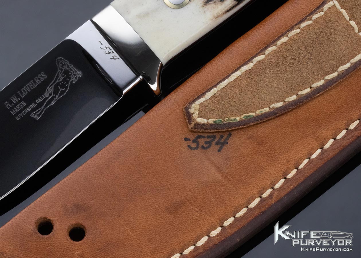 Bob Loveless Custom Knife Single Nude Logo Stag Drop Point Hunter - Image 8