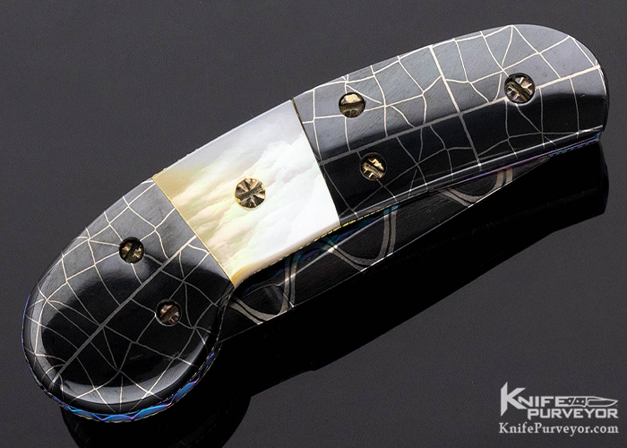Frank Potter Custom Knives Mother of Pearl & Rober Eggerling Damascus "Pee Wee" Automatic - Image 3