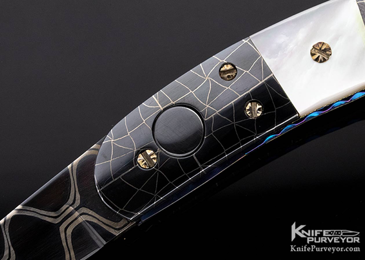 Frank Potter Custom Knives Mother of Pearl & Rober Eggerling Damascus "Pee Wee" Automatic - Image 2